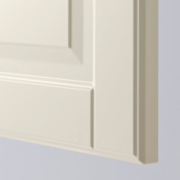 Close-up of off-white cabinet edge, smooth finish, fine details, clean lines.