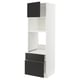METOD white kitchen unit with black drawers and shelves.