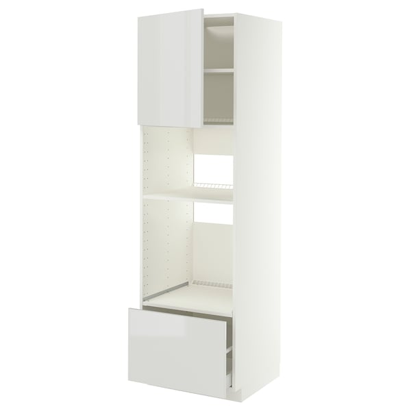 METOD / MAXIMERA High cabinet f built-in appliances, white/Ringhult light grey, 60x60x200 cm