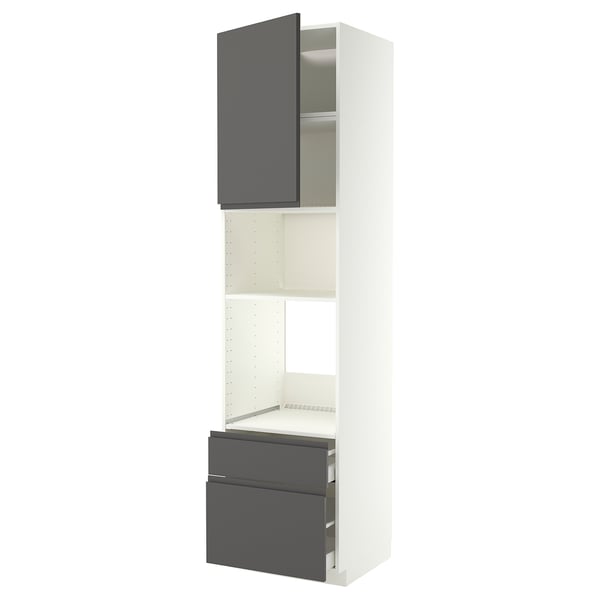 METOD kitchen unit: white & dark grey, modern design, tall cabinet with drawers & shelves.