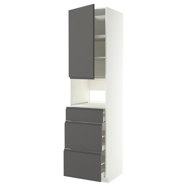 Modern kitchen unit: METOD with dark grey voxtorp drawers and cabinet, white frame, sleek design.