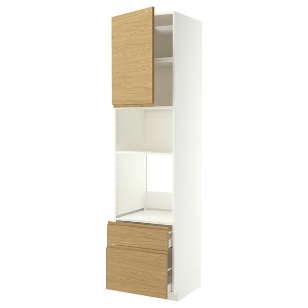 Modern kitchen unit: white and light wood, sleek design, cabinet with shelves and drawers.