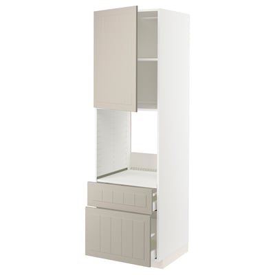 METOD kitchen unit in beige with drawers and cabinets, wooden design, including tall cabinet.