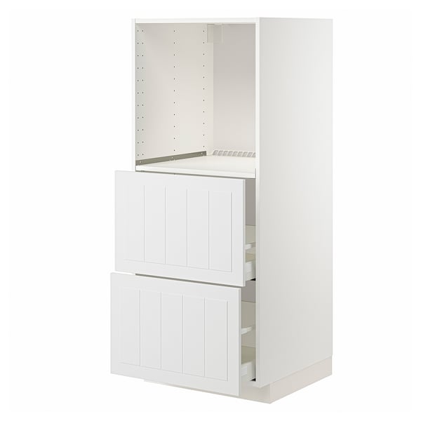 White METOD kitchen unit with two drawers and adjustable shelves.
