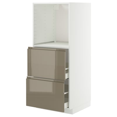 Modern kitchen unit, METOD, white & bronze, sleek, glossy, drawer & shelf.