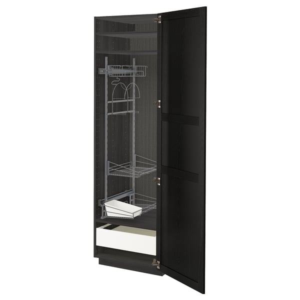 Elegant black wooden cabinet with adjustable shelves and drawers, featuring a modern design.