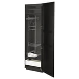 Elegant black wooden cabinet with adjustable shelves and drawers, featuring a modern design.