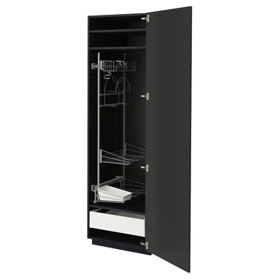 Modern black kitchen cabinet with adjustable shelves & pull-out drawer. METOD system, sleek design.