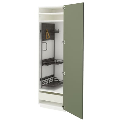 METOD kitchen cabinet in grey-green with pull-out drawer, adjustable shelf, and hinged door.