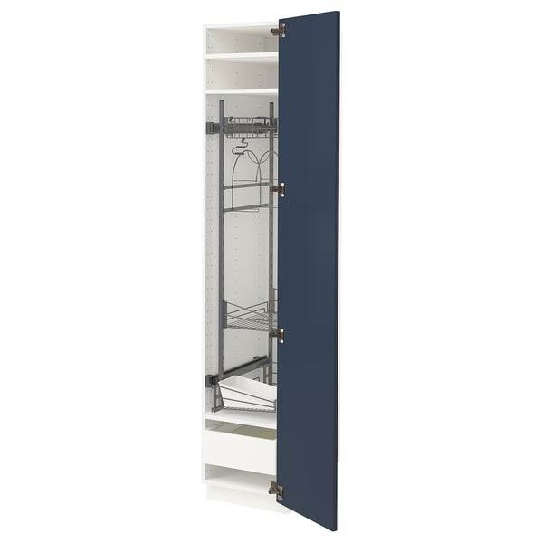 A blue METOD kitchen unit with pull-out shelves and a white interior. It a modern design with smooth-running drawers and adjustable shelves.