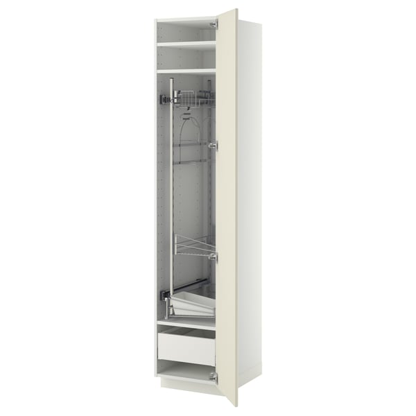 A white METOD kitchen cabinet with a bevelled edge design, featuring adjustable shelves and smooth-running drawers.