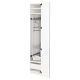 White IKEA METOD kitchen cabinet, tall, with pull-out shelves and adjustable storage.