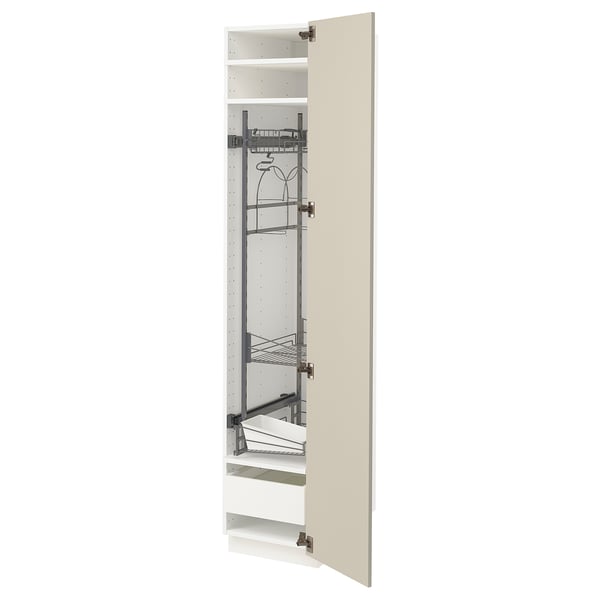 METOD kitchen cabinet in beige with pull-out shelves and drawers. Smooth, adjustable storage.