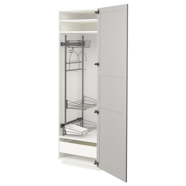 A white METOD kitchen cabinet with adjustable shelves and hanging rail.
