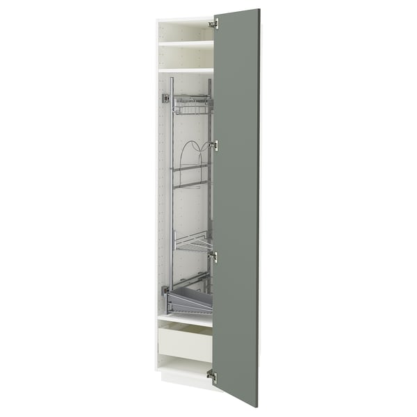 METOD kitchen cabinet in grey-green with pull-out shelf and adjustable shelf.