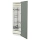 Modern kitchen cabinet in grey-green with adjustable metal shelves and smooth-closing drawers.