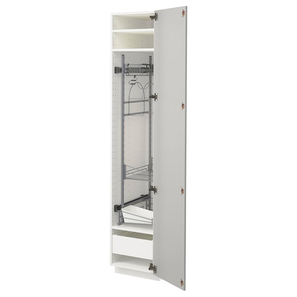 Modern white kitchen cabinet: METOD, slim, tall, white, adjustable shelves, smooth drawers, durable particleboard, steel runners.