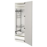 METOD white cabinet: modern, high gloss, steel shelves, adjustable, soft-close drawer, side-mount door.