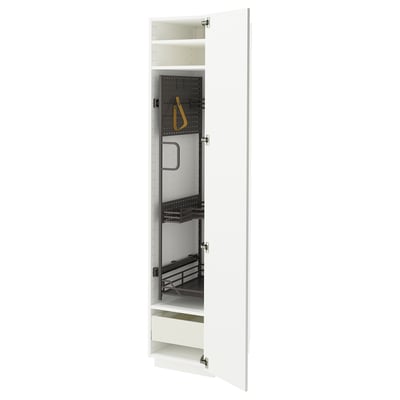 White METOD cabinet with adjustable shelves and drawers.