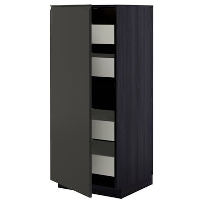 Ikea METOD kitchen unit, black with metal drawers, rectangular.