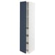 Modern tall white storage cabinet with blue door, smooth hinges, and adjustable shelves.