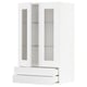 Modern white kitchen units: two glass-door cabinets and a drawer. Clean, minimalist design.