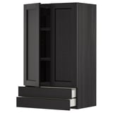 Black METOD kitchen unit, wooden finish, drawers & shelves, tall, modern.