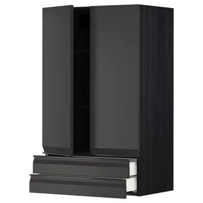 Ikea METOD black kitchen cabinet with push-to-open drawers.