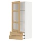 White METOD kitchen cabinet with oak-veneer framed glass doors and drawers.