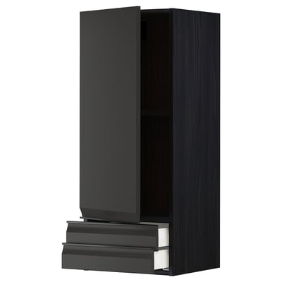 METOD kitchen unit in matte black with sleek, modern design, featuring a drawer and shelf.
