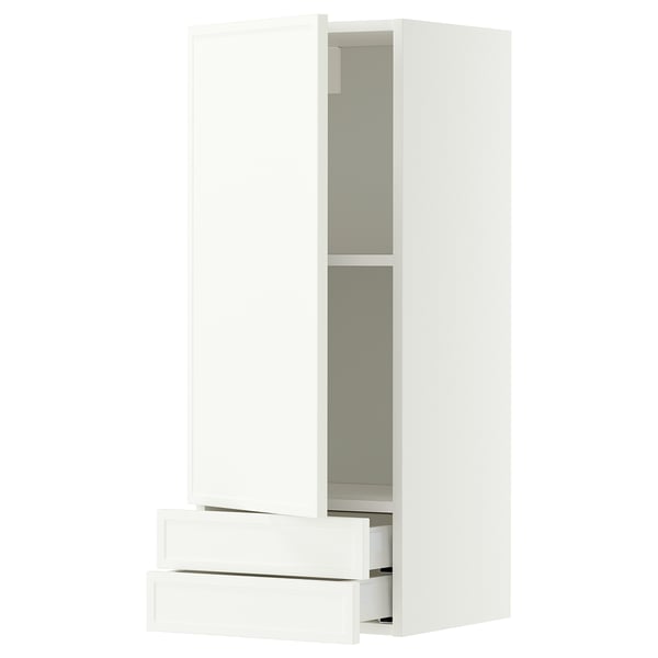 METOD / MAXIMERA Wall cabinet with door/2 drawers, white/Aspudden matt white, 40x100 cm