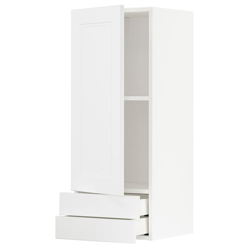 White kitchen cabinet with shelves and drawers, modern design.