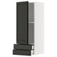 METOD kitchen unit: tall white cabinet with black drawers and door, smooth finish.