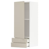 Modern kitchen unit in beige with two drawers and shelves. Sleek, clean design with smooth surfaces.