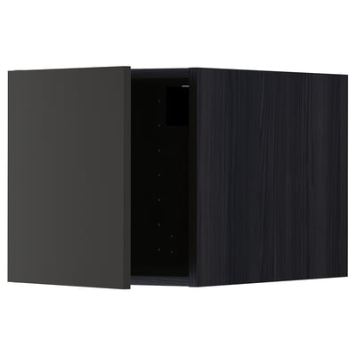 Black METOD kitchen cabinet, modern design, dark wood effect, rectangular shape, top hinge.