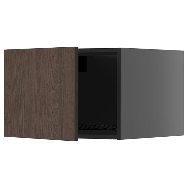 Open dark brown METOD kitchen cabinet, oak, square.