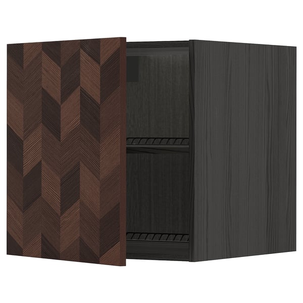 METOD cabinet: dark brown, wood pattern, two shelves, square shape, modern design.