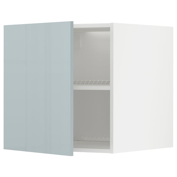 A modern, blue-gray cabinet from the METOD kitchen system, featuring a high-gloss finish and adjustable shelves.