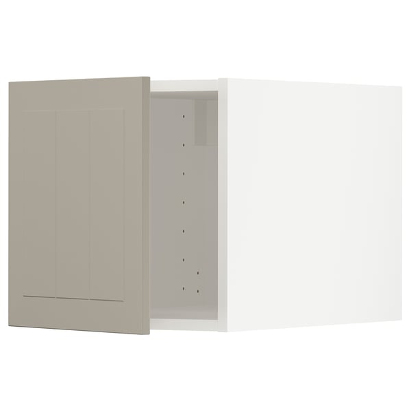 METOD kitchen cabinet in beige with minimalist design featuring vertical grooves and snap-on hinges.