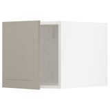 METOD kitchen cabinet in beige with minimalist design featuring vertical grooves and snap-on hinges.