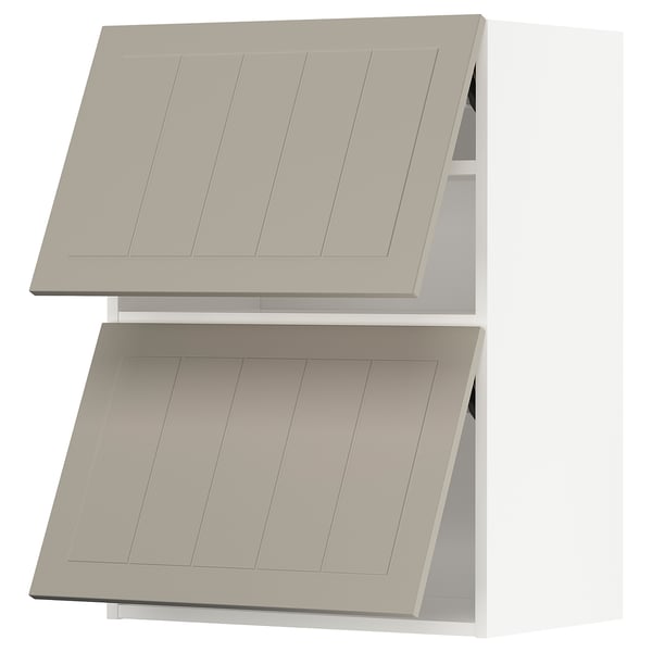 Two beige METOD kitchen cabinets with simple, rectangular shape and gentle close.