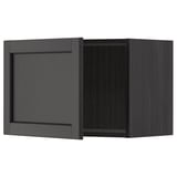 Modern black wood wall cabinet with square door and beveled edges.
