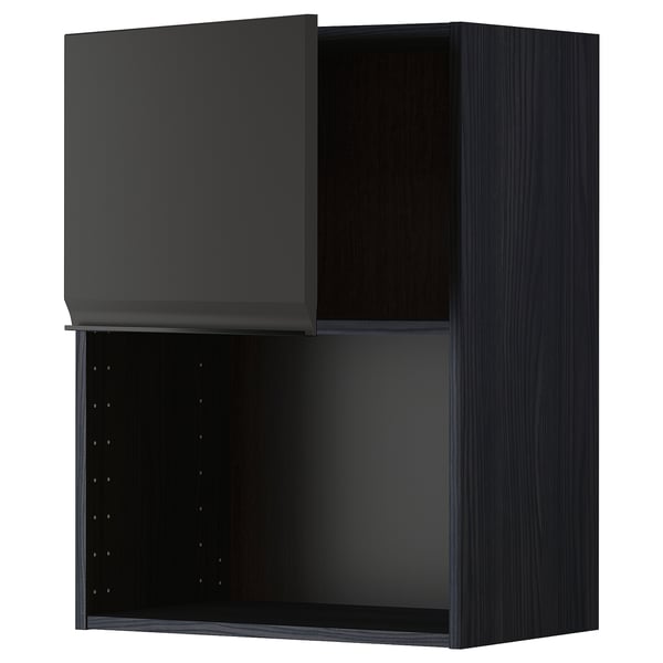 Modern black kitchen unit with adjustable shelf, slim design.