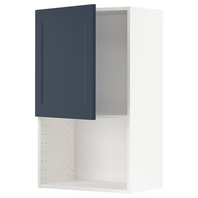 METOD kitchen cabinet, open wall unit with blue door, four adjustable shelves, white interior.