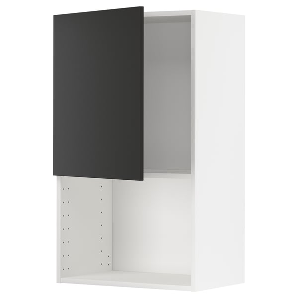 Modern kitchen cabinet, white with dark grey door, square shape, adjustable shelf, stylish design.