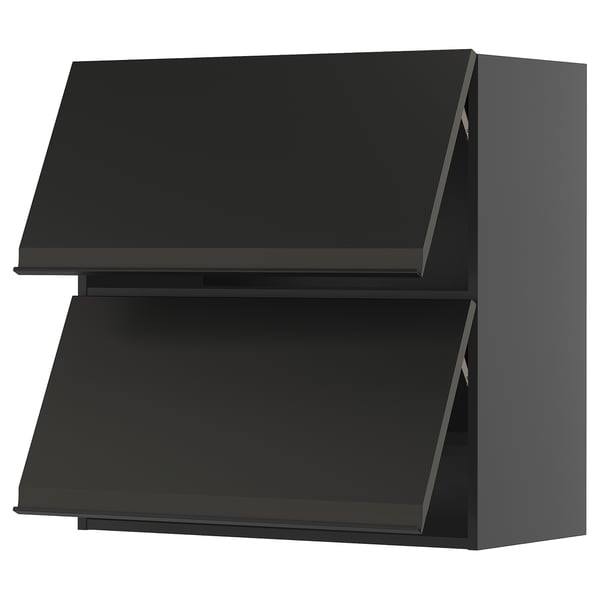 Black modern kitchen cabinet with sleek matte finish and angled edges.