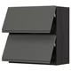 Modern dark grey kitchen cabinet with sleek, flat door fronts and wooden sides. Square shape, minimalist design.