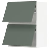 Two green-grey modern kitchen wall cabinets side by side.
