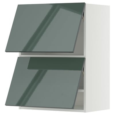 Modern grey-green high-gloss METOD kitchen cabinet with sleek, square design.