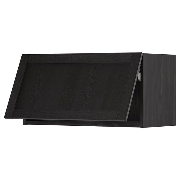 Black stained wooden kitchen cabinet with flat panel design.